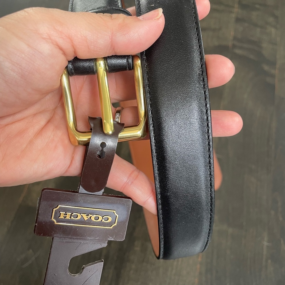 Coach Black Leather Belt with Gold-Tone Buckle